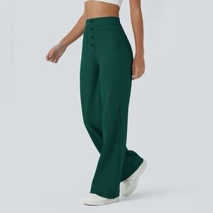 HALARA 4 Buttons Pockets High Rise Green  BBL Pants Women's L NWT